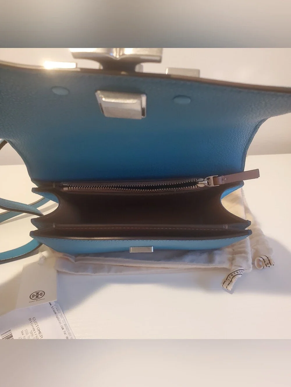 TORY BURCH small Blue Teal Pebbled Eleanor Convertible Shoulder Crossbody Bag